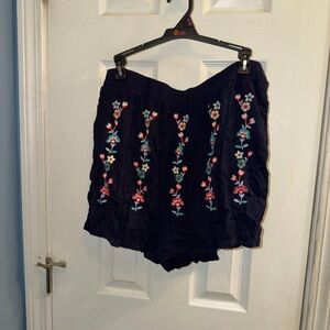 Forever 21 Navy Floral Embroidered High Waist Shorts